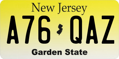 NJ license plate A76QAZ