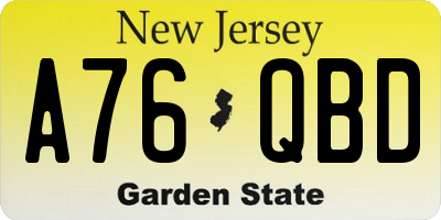 NJ license plate A76QBD
