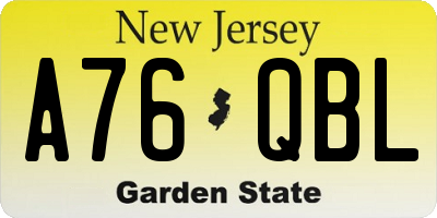 NJ license plate A76QBL