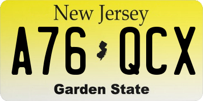 NJ license plate A76QCX