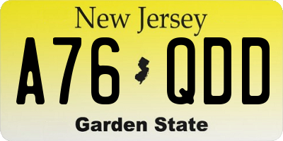 NJ license plate A76QDD