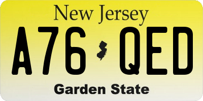 NJ license plate A76QED