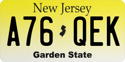 NJ license plate A76QEK