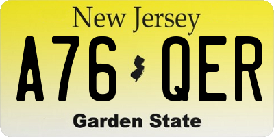 NJ license plate A76QER