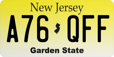 NJ license plate A76QFF