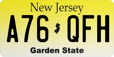 NJ license plate A76QFH