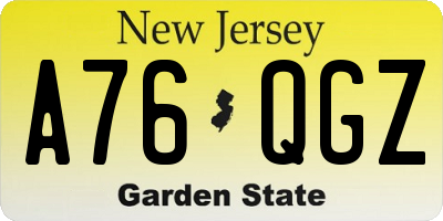 NJ license plate A76QGZ