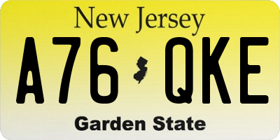 NJ license plate A76QKE