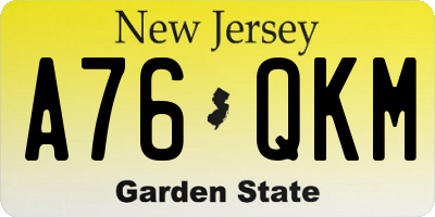 NJ license plate A76QKM