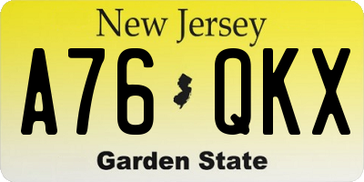 NJ license plate A76QKX