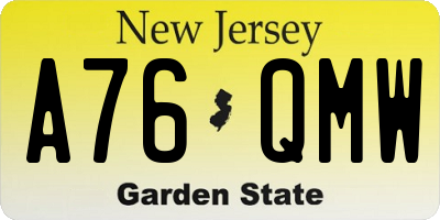 NJ license plate A76QMW