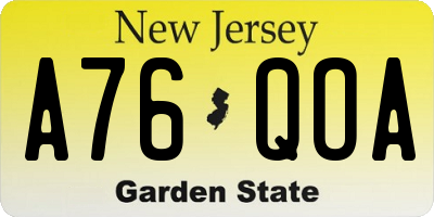 NJ license plate A76QOA