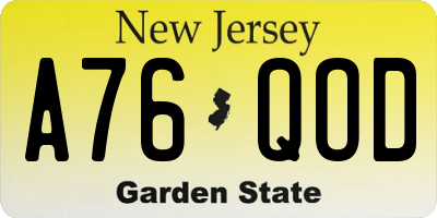 NJ license plate A76QOD