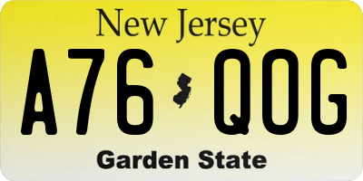 NJ license plate A76QOG