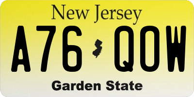 NJ license plate A76QOW