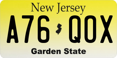 NJ license plate A76QOX