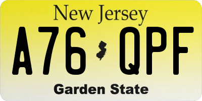 NJ license plate A76QPF