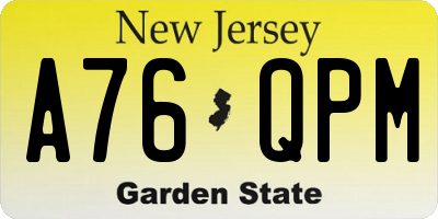 NJ license plate A76QPM