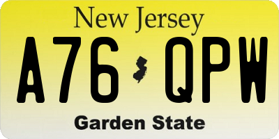 NJ license plate A76QPW