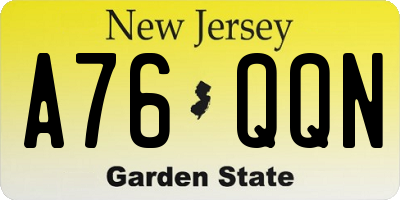 NJ license plate A76QQN
