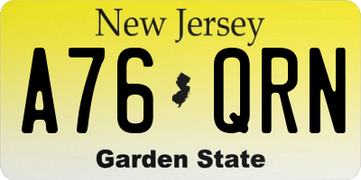 NJ license plate A76QRN