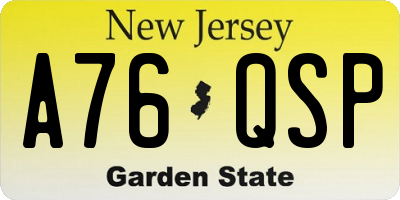 NJ license plate A76QSP