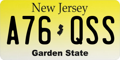 NJ license plate A76QSS