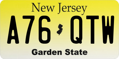 NJ license plate A76QTW