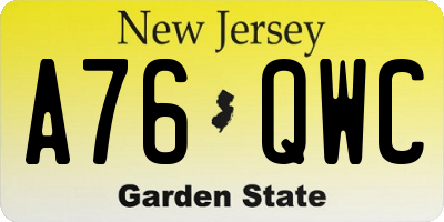 NJ license plate A76QWC