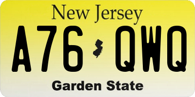 NJ license plate A76QWQ