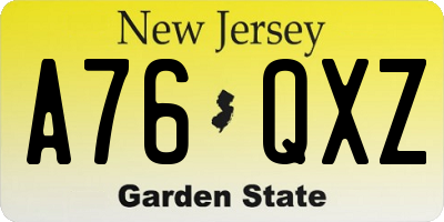 NJ license plate A76QXZ