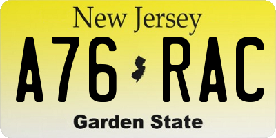 NJ license plate A76RAC