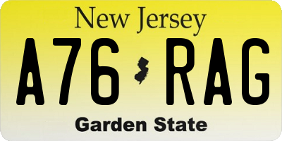 NJ license plate A76RAG