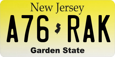 NJ license plate A76RAK