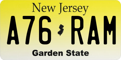 NJ license plate A76RAM
