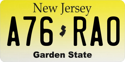 NJ license plate A76RAO