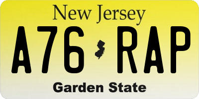 NJ license plate A76RAP
