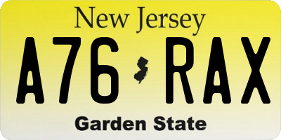 NJ license plate A76RAX