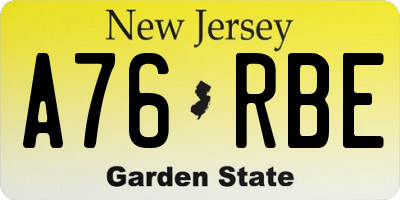 NJ license plate A76RBE