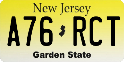 NJ license plate A76RCT