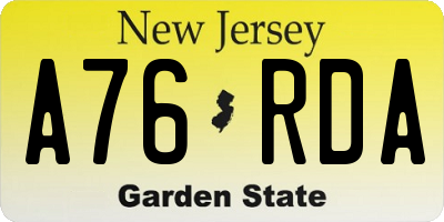 NJ license plate A76RDA
