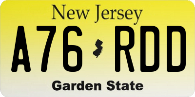 NJ license plate A76RDD