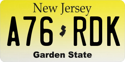 NJ license plate A76RDK