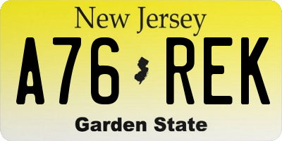 NJ license plate A76REK