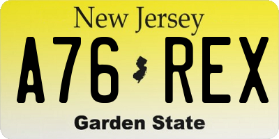 NJ license plate A76REX