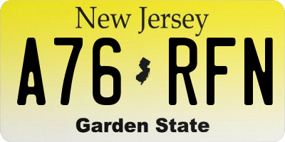 NJ license plate A76RFN
