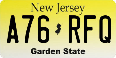 NJ license plate A76RFQ
