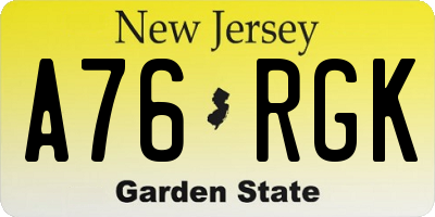 NJ license plate A76RGK