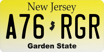 NJ license plate A76RGR