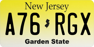 NJ license plate A76RGX